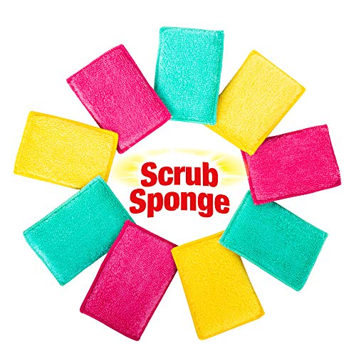 Smart Design SmartCloth Scrub Sponge w/Antimicrobial Odorless Fibers - Ultra Absorbent - Soft & Scrubber Side - Cleaning, Dishes, Hard Stains - Kitchen (Non-Scratch 3 Pack) [Yellow, Green, Pink] - Thumbnail 3