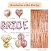 BRIDE Party Decorations Kit- Rose Gold Foil Fringe Curtain, 20 Latex Balloons, 10 Confetti Balloon, BRIDE and Ring Heart Round Mylar Balloons for Bachelorette Bridal Shower Party Supplies