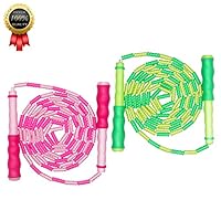 BeeTwo Kids Jump Rope, 2 Pack Adjustable Segmented Jump Skipping Ropes for Girls Boys Fitness Equipment Pink and Green