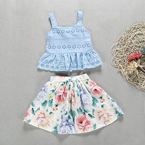 Toddler Kids Baby Girl Floral Outfit Lace Halter Tank Top+Boho Skirt Dress Set Summer Clothes (Boho Skirts, 1-2 Years) - Thumbnail 2
