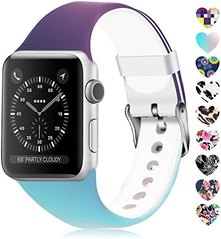 Lwsengme Compatible with Apple Watch Band 38mm 40mm 42mm 44mm, Soft Silicone Replacment Sport Bands Compatible with iWatch Series 5,Series 4,Series 3,Series 2,Series 1(Flower-26, 42MM/44MM)