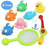 yoptote Bathtub Toys Fishing Game Bath Toys Squirt Tub Water Toys with Floating Fish Octopus Dolphin Duck Rod Scoop Net Set Fun Bath time for Kids Toddler Boys Girls, 8 PCS