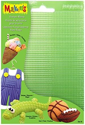 Makin's Clay Texture Sheets, 7-Inch by 5-1/2-Inch, Screen/Stripe/Check/Dot, 4 Per Package