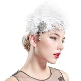 BABEYOND Women's Ostrish Feather Crystal Headband Wedding Bridal Feather Headband Flapper Headpiece 1920s
