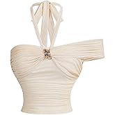 SOLY HUX Women's Ruched Halter Top Sleeveless Tie Backless Going Out Summer Crop Tops