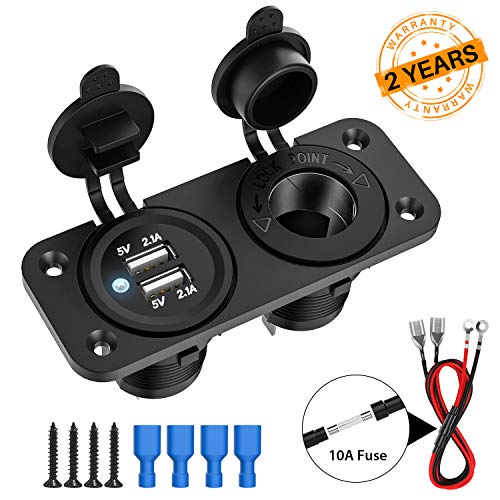 HiGoing 150W Cigarette Lighter Socket Adapter, 12V/24V Power Output with 4.2A Dual USB Car Charger for Car Boat Marine Motorcycle Mobile