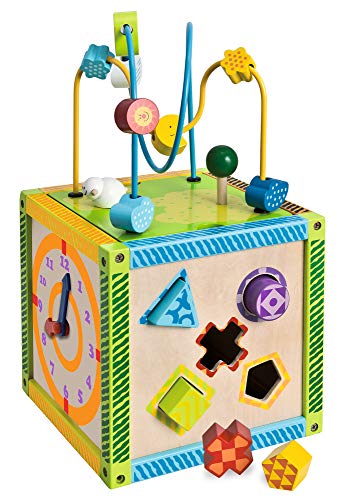 Eichhorn 100002235 buntes Spielcenter, Motorikwürfel mit Motorikschleife, Uhr, Motorikspiel, Drehspiel und 5 Steckbausteine, für Kinder ab 1 Jahr, Größe: 20x20x36 cm – Bild 4