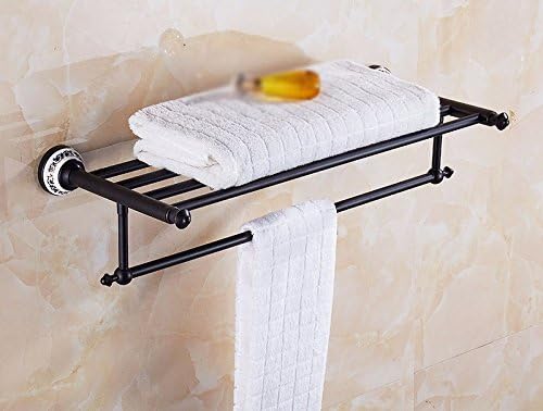 GGHYYO Towel shelf shower room kitchen Shelf Black Holder Double Rod