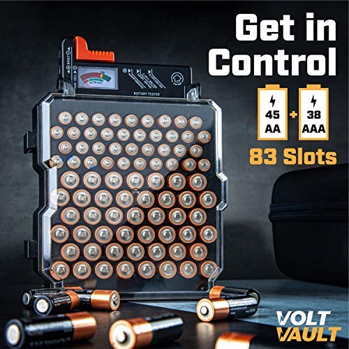 Volt Vault Battery Organizer Storage Case and Battery Tester 83 Slot AA/AAA Battery Holder