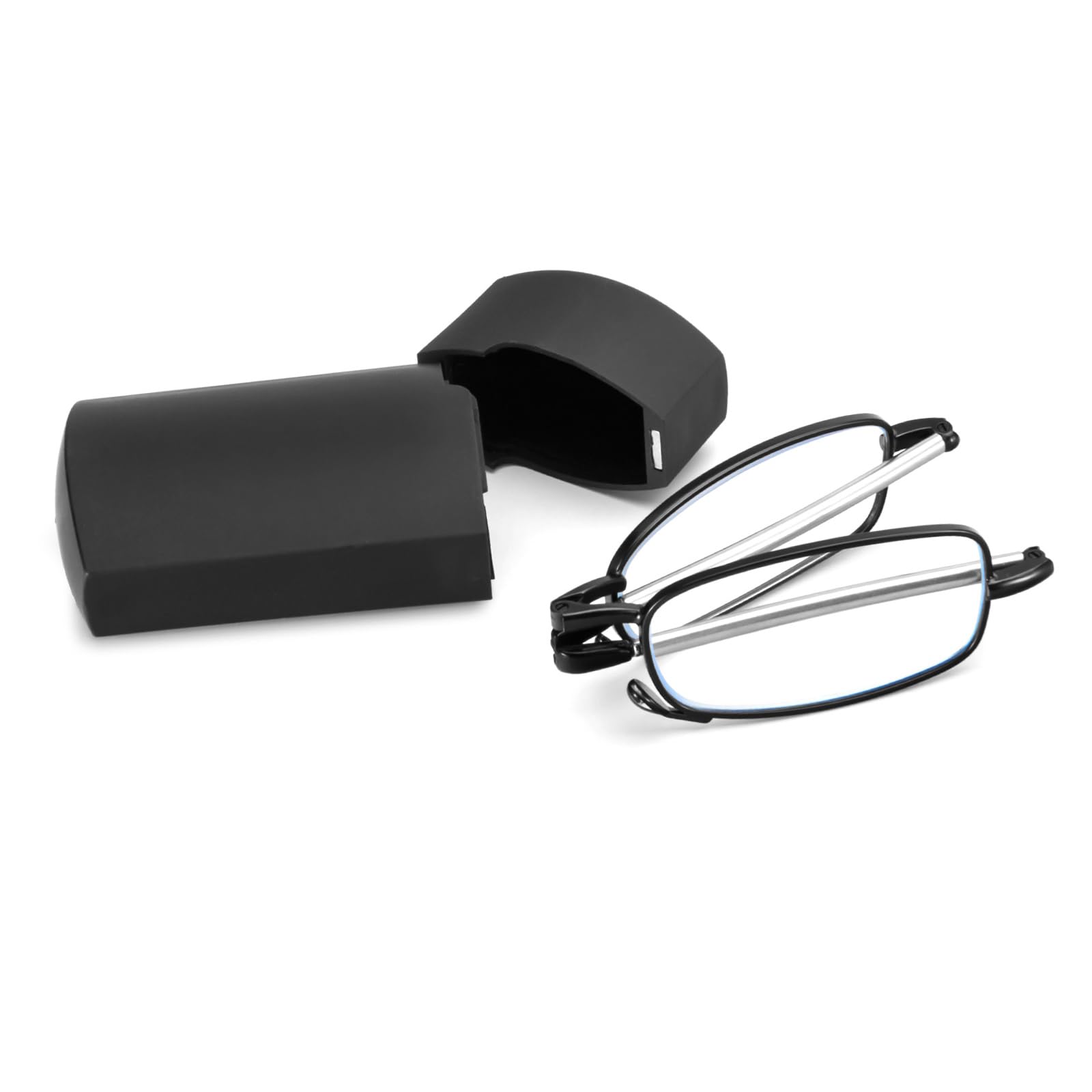 MMOWW Folding Reading Glasses With Flip Case, Blue Light Blocking Mini Compact Portable Pocket Reader for Men and Women (Black, +3.0)