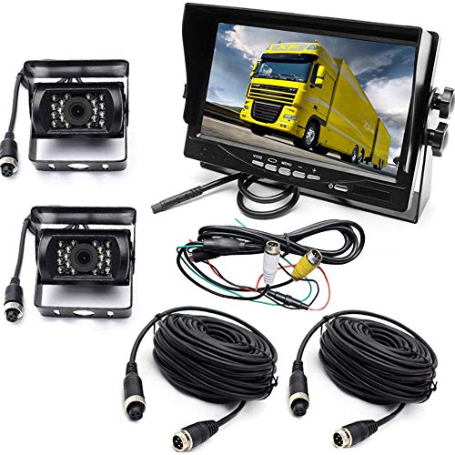 Vanxse 7" LCD Monitor 2CH 4-Pin Aviation Video Input DC 12V 24V Vehicle Backup Camera System 2 x Rear View Camera 2X15Meters Cable for Bus Truck Boat Security Surveillance System - Thumbnail 7