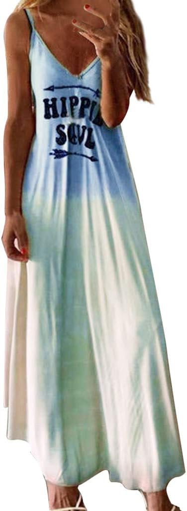 SMILEQ Dress Women Plus Size Sundress HIPPIE SOUL Print Skirt Sleeveless Ball Gown Gradual Long Maxi Robe Dresses
