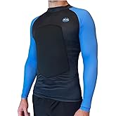 RIBBY SPF 50+ 5mm Padded Rash Guard, Black and Blue, Long Sleeve (Medium)