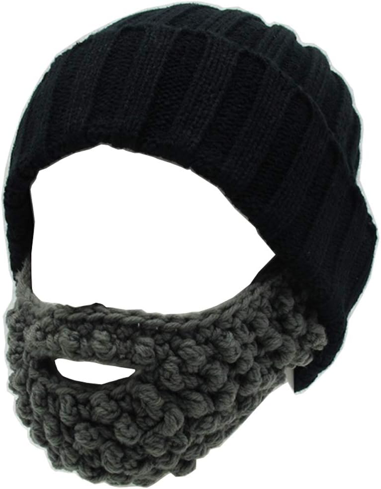 YEKEYI Unisex Funny Winter Hat w/Fake Beard Detachable Beard Beanie Hand-Knit Hat