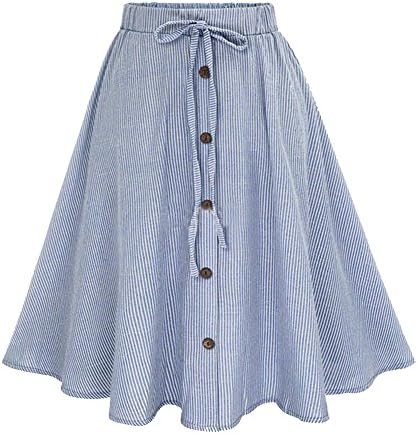 ZhengYuan Women's Stripe Skirt with Elastic Button Front Dress (Blue)