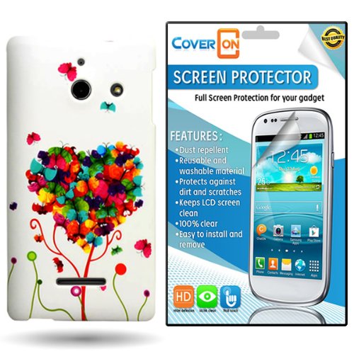 CoverONÂ® Huawei W1 Hard Plastic Slim Case Cover Bundle with Clear Anti-Glare LCD Screen Protector - Butterfly Heart