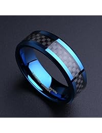 King Will Gentlement - Anillo de boda de carburo de tungsteno de 0.315 in, color azul, fibra de carbono negra, acabado pulido, ajuste cómodo