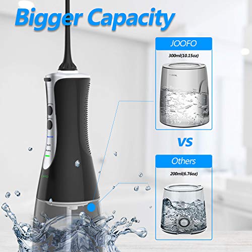 Water Flosser,JOOFO 2019 Newest Cordless Water Flosser Teeth Cleaner for Anti Leakage,3 Modes and 5 Jet Tips,300ML Portable&Rechargeable IPX7 Waterproof Oral Irrigator for Home,Travel,Office (Black)