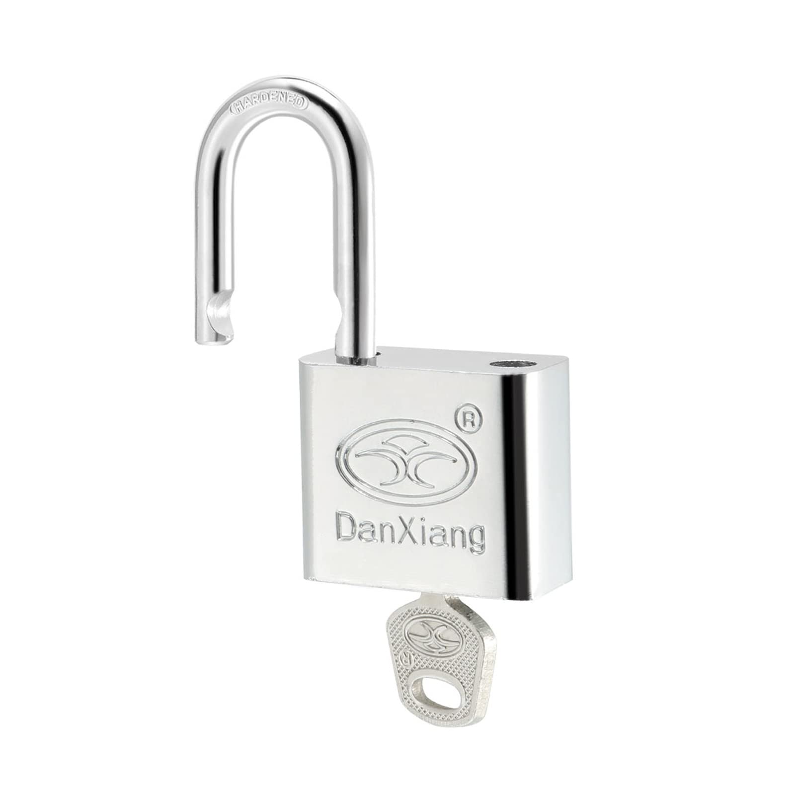 M METERXITY Stainless Steel Padlock - Garden Shackle Locks, Keyed Alike & Chrome Finish, Apply to Backpacks/Storage Boxes (30mm Body Wide, Silver)