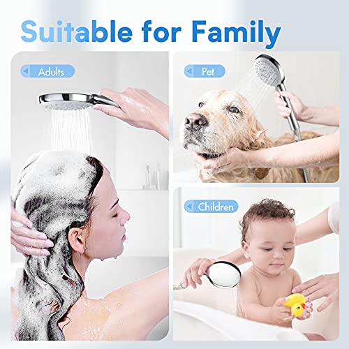 Shower Head with High Pressure, Watersong Water Saving Handheld Shower with 5 Spray Settings, Adjustable Flow, Universal Bathroom Showerhead Easy Install in 2 Minutes Easy Clean with Silicone Jets