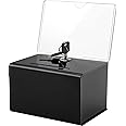 MaxGear Acrylic Donation Suggestion Box with Lock, Secure and Safe Tip Jars, Black Drawing Box for Business Cards 6.25" x 4.5" x 4"