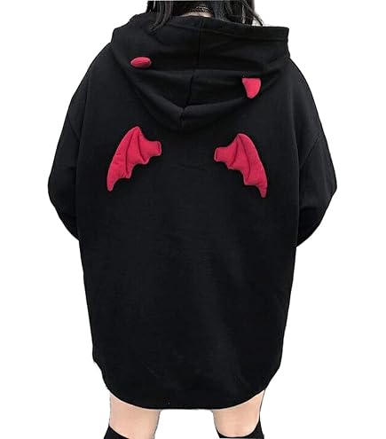 Sumleno Devil Horn Zip Up Hoodie Women Y2K Clothing Oversized Emo