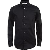 Calvin Klein Boys' Long Sleeve Sateen Dress Shirt, Button-Down Style with Buttoned Cuffs &amp; Shirttail Hem