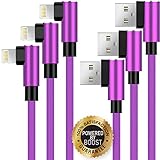 Boost Chargers 3-Pack 6FT Charging Cable Nylon Braided 90 Degree Fast Charging USB Power Charge & Sync Cord Compatible with iPhone XR XS MAX X iPhone 8 8Plus 7 Plus 6S 6S Plus 6 5 SE- Purple