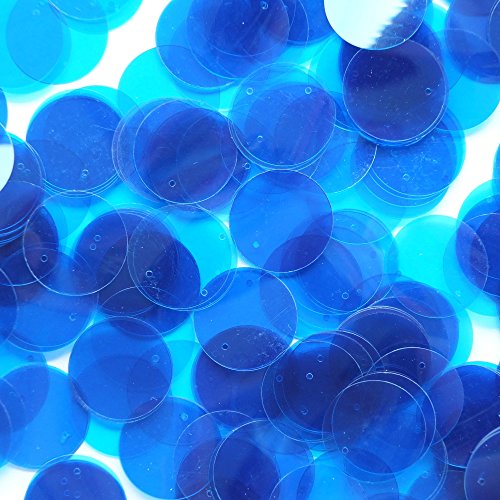 20mm Flat Round Sequins Aqua Turquoise Blue Transparent See-Thru Loose Paillettes. Costume, display, bridal, arts, crafts, embellishment. Made in USA.
