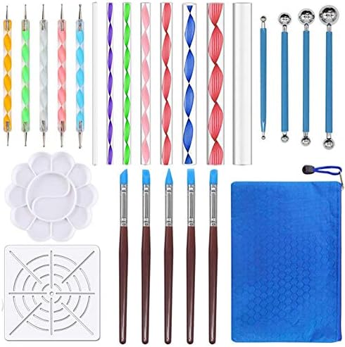 Cozy69 25Pcs Mandala Dotting Painting Tools Set Pen Dotting Mandala Stencil Kit Ball Stylus Clay Sculpting Carving Tools for Clay Pottery Craft,Painting Rocks,Coloring,Drawing,Nail Art Painting