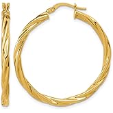 14k Yellow Gold Polished Twisted Round Hoop Earrings