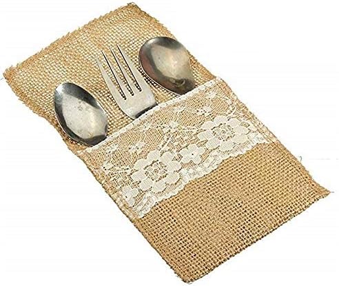 WallyE Burlap Silverware Holders, Cutlery Pouch for Rustic Wedding, Bridal Shower Tableware Bags Favor, 10 Pack