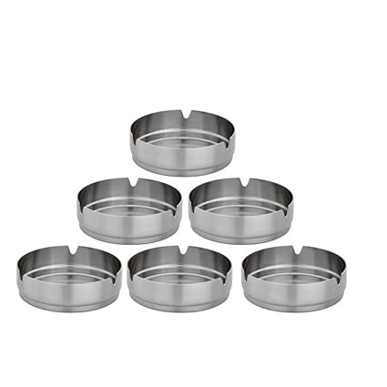 Bhalaria Stainless Steel Ashtray Set, 10cm, Set of 6, Silver