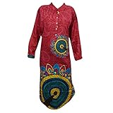 Womens Tunic Long Dress Full Sleeves Red Printed Indian Festive Caftan Dresses