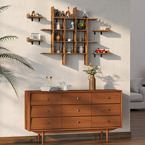 Rolanstar Floating Shelves, Wall Mounted 4 Cube Intersecting Floating