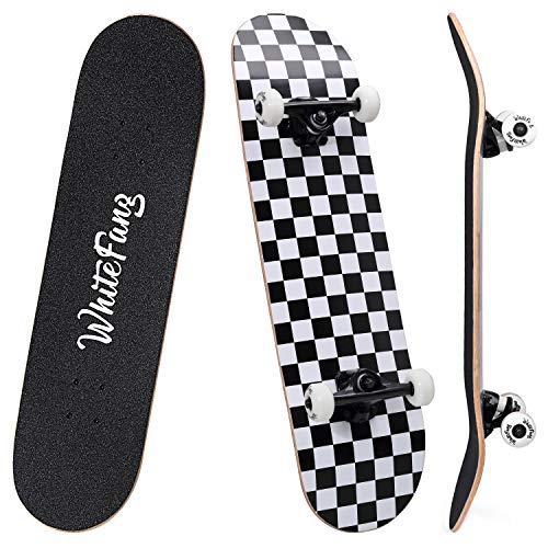 WhiteFang Skateboards for Beginners, Complete Skateboard 31 x 7.88, 7 Layer Canadian
