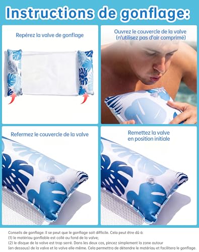 Wincany XL Inflatable Swimming Pool Buoy Set of 2, Mattresses with Net for Adults, Adult Swimming Pool, Water Hammock Ideal for Beach, Sea, Summer Holidays and Leisure