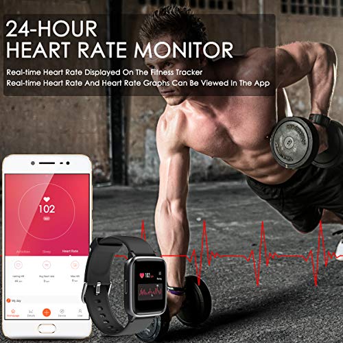 CHEREEKI Fitness Tracker, Fitness Watch with Heart Rate Monitor Waterproof IP68 1.3'' Color Screen Smartwatch, Stopwatch, Step Counter, Sleep Monitor Activity Tracker for Men Women Kid (Black 1) - Thumbnail 3