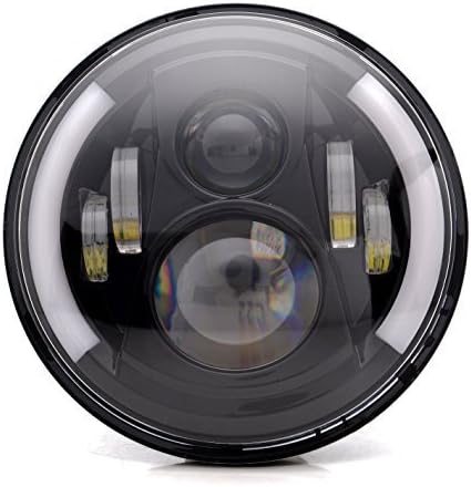 Qauick 7 inch LED Daymaker Headlights-7" Round 50W Cree Hi/Lo Beam Motorcycle Driving Light with DRL Turn Signal Halo Ring Angle Eyes for Harley Davidsion