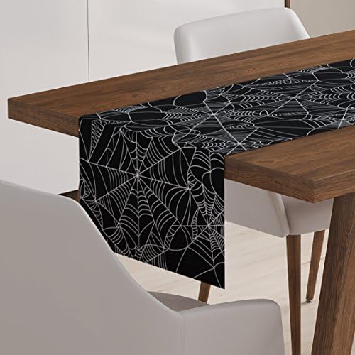 Halloween Spiderweb Table Runner Cotton Dining Linen Decor Black White Decoration Topper …