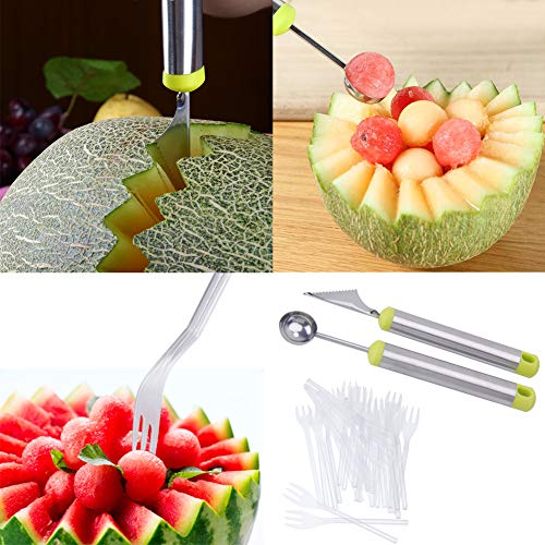 Watermelon Slicer set,Stainless Steel Windmill Melon Cutter-Fun Fruit Salad Cut Tool Melon Baller & Melon Carving Knife 30pcs Disposable Fork for Home/Kitchen/Party/Fruit Platter - Thumbnail 2
