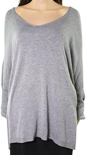 RDI Women's Plus V-Neck Dolman Rib Sleeve Sweater Gray 1X