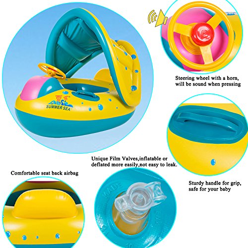Baby Pool Float with Sun Canopy Shade,Inflatable Baby Swimming Floats