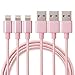 JJCall iPhone Lightning Cable, 3 Pack 6.5 Feet Nylon Braided Sync and Charging Cable/Cord for iPhone7/7plus, iPhone 6s/6/6plus,iPhone SE/5s/5c/5(Rose Gold)