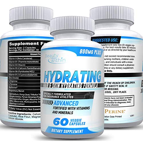 Hair & Skin Hydration Vitamin Supplement - Supports Elasticity, Hydration in Hair and Skin for Longer, Stronger and Healthier Hair - with Powerful Anti-Aging Properties