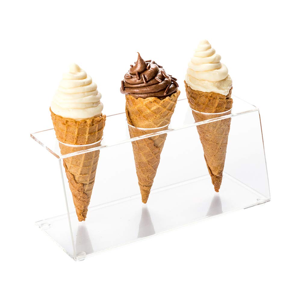 Photo 1 of Restaurantware-Clear Tek 7.1 x 2.8 x 3.2 Ice Cream Cone Holder, 1 Premium Popcorn Cone Holder - Compatible Cones Are Sold Separately, 3 Holes, Clear Acrylic Stand, Display Candy Or French Fries