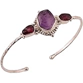 MANILATA Natural Raw Amethsyt, Garnet Cuff Bracelet, Healing Crystal Cuff Bracelet, Bangle Bracelet, Rough Gemstone Bracelet, Birthstone Jewelry, Jewelry For Woman