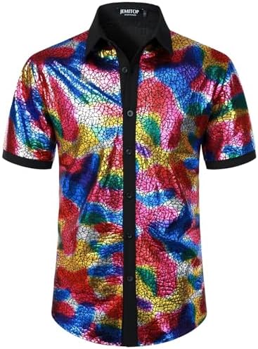 Camisa De Lentejuelas Brillantes Para Hombre – Estilo Años 70, Manga Corta, Ideal Para Fiestas, Rock, Hip-hop Y Disfraces