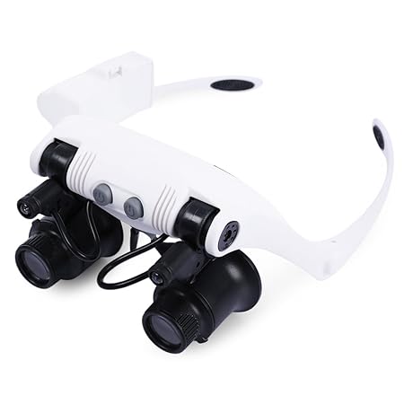 Perfectii Lupenbrille mit 2 LED Licht, 10x 15x 20x 25x Handfrei Kopfband Lupe Brillenlupe Lampe Verstellbare für Reparatur, H