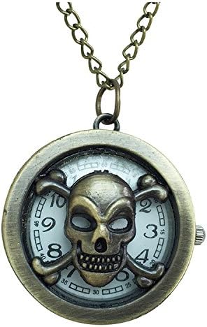 Pirate Inspired Front Opening Watch Pendant Necklace with Skull and Cross Bones
